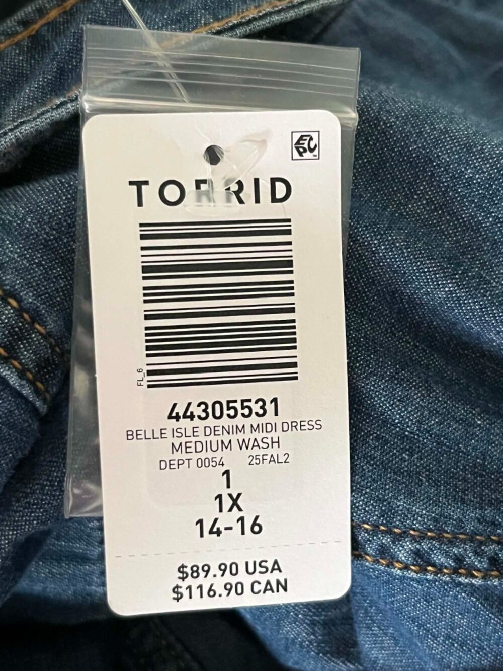 Torrid Belle Isle Denim Midi Dress size 1 (US 1X 14-16) - Picture 7 of 8